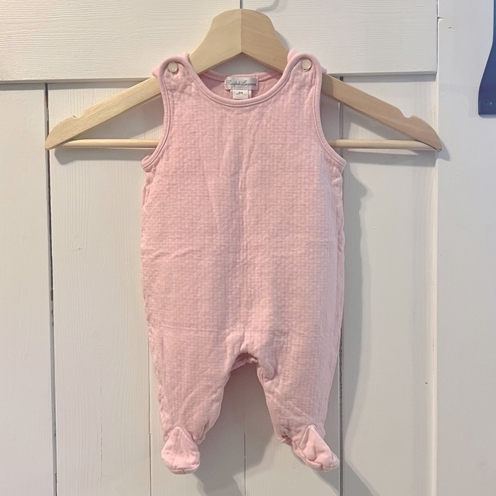 Ralph Lauren baby girls’ 3 month pink cotton sleeveless footed romper onesie